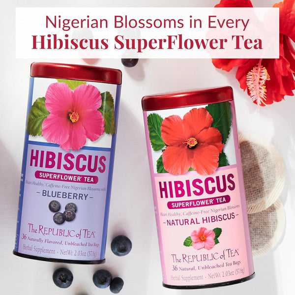 The Republic of Tea Hibiscus Strawberry Tea 36 Tea Bags Herbal Blend Caffeine Free Gluten Free