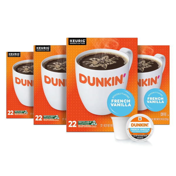 Dunkin' French Vanilla Artificially Flavored Coffee K-Cup Pods, 10 Count Boxes, Pack of 6