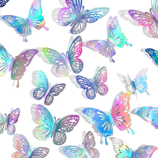 48 PCS 3D Butterfly Wall Decor, 2 Styles 3 Sizes Laser Butterfly Decorations Removable Wall Decor Stickers for Cake Flower Kids Bedroom Nursery Classroom Party Decoration Wedding