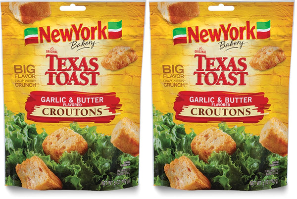 New York Bakery Texas Toast Garlic and Butter Croutons, 5 oz Resealable Bag, Hearth-Baked with Herbs