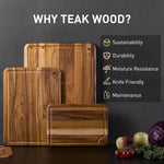 Teak Wood Cutting Board Set for Kitchen with Non-Slip Base and Durable Construction