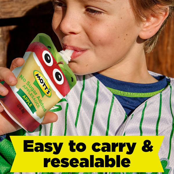 Mott's No Sugar Added Applesauce, Made from Real Fruit, No Artificial Flavors, 3.2 Oz Clear Pouches, 20 Pack