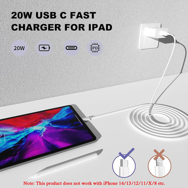 20w usb-c charger with 2 x 6ft cables for apple devices - 2 pack fast wall adapter
