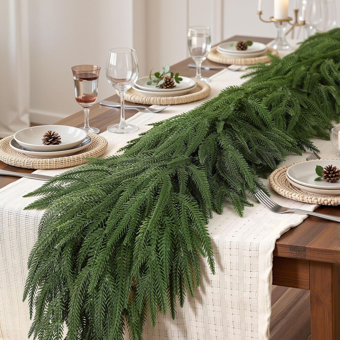 Alupssuc 9ft Christmas Garland, Real Touch Norfolk Pine Garland - Pine Garland, Artificial Greenery Christmas Garland for Mantle, Table, Fireplace, Indoor, Outdoor Christmas Decorations