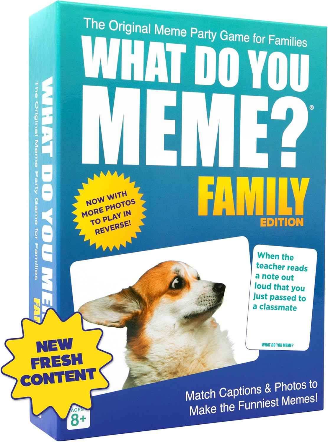 WHAT DO YOU MEME? Family Edition by Relatable, Family Games for Kids 8+, The TikTok Viral, Includes 300 Caption Cards, 108 Photo Cards, Stocking Stuffers Idea for Families