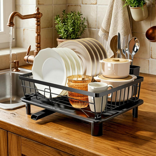 Stainless Steel Dish Drying Rack for Kitchen Counter with Removable Utensil Holder