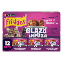 purina friskies glaz'd and infuz'd wet cat food variety pack with chicken, crab, or shrimp in gravy - 5.5 oz, pack of 12