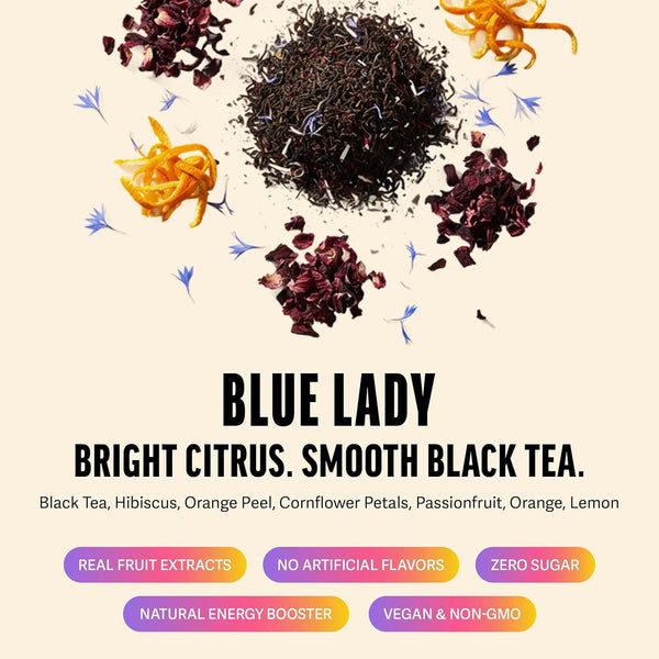 Blue Lady Passion Fruit Black Tea Energy Tea Bags with 150mg Caffeine