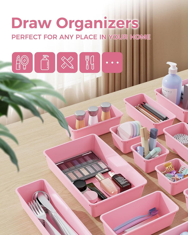 25 PCS Plastic Drawer Organizers Set for Makeup, Jewelry, and Utensils