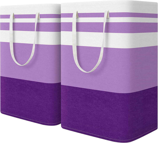 HomeHacks 2 Pack Large Laundry Baskets, Waterproof, Freestanding Laundry Hampers, Collapsible Clothes Hamper with Reinforced Handles in Laundry Room, College Dorm, Bathroom, Bedroom (Grey, 75Lx2)