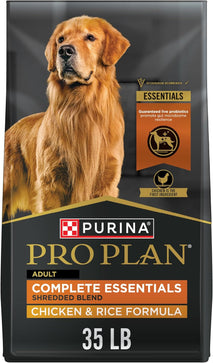 Purina Pro Plan Complete Essentials Shredded Blend Chicken and Rice Dog Food Dry Formula with Probiotics, 35 lb, Chicken First Ingredient