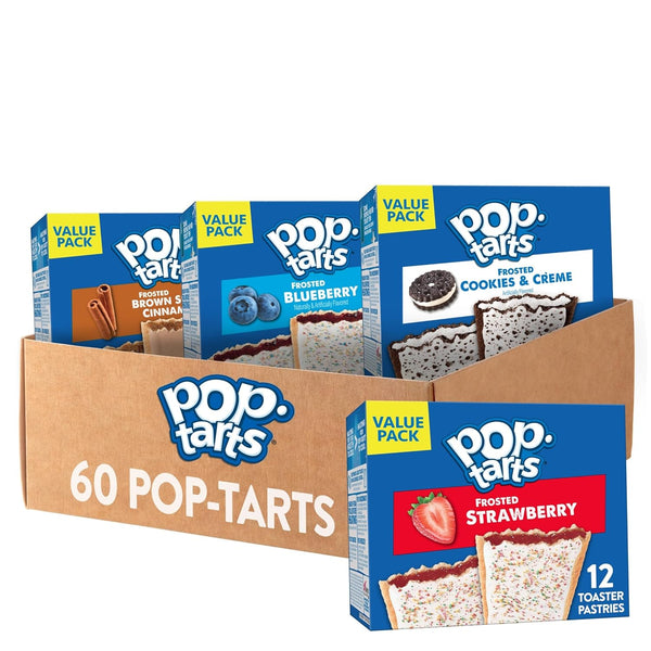 pop-tarts toaster pastries, variety pack, 60 count, sweet fillings, kids and adult snack