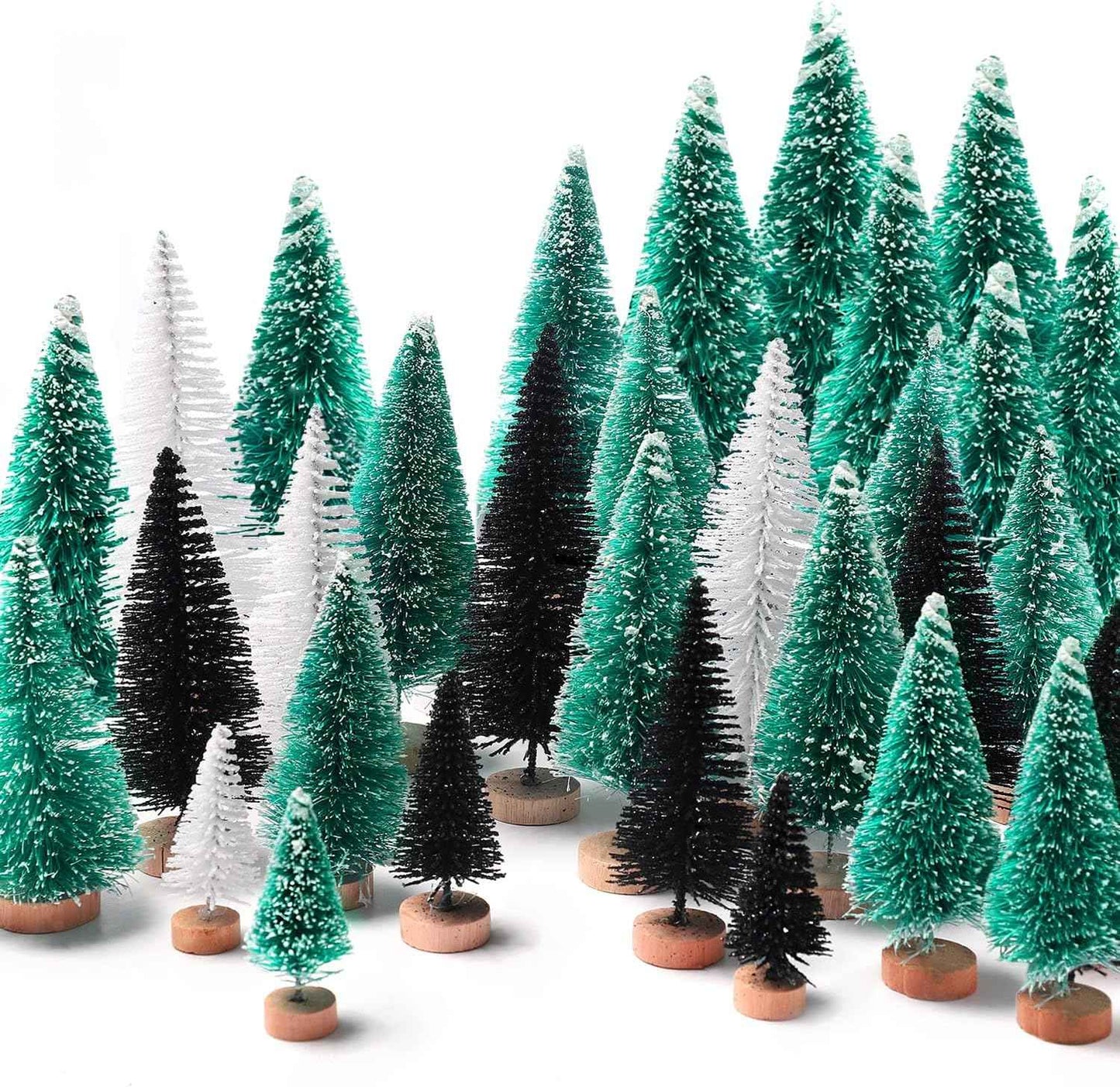 30Pcs Christmas Decorations Mini Christmas Trees, Artificial Christmas Tree Bottle Brush Trees with Wooden Base for Christmas Decor Christmas Party Home Table Craft