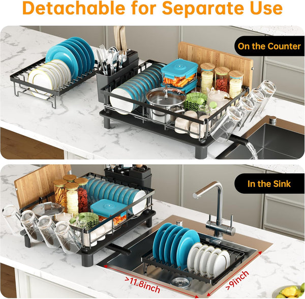 Compact 2 Tier Dish Drying Rack for Kitchen Counter