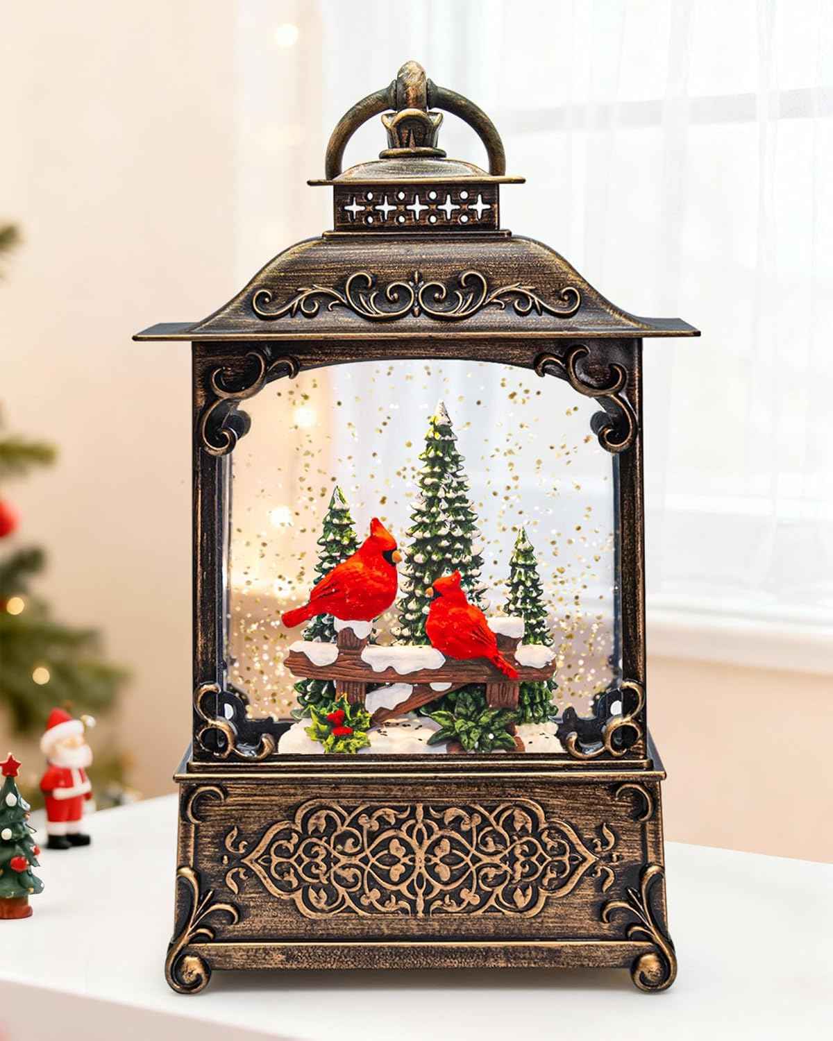 Christmas Santa Snow Globe Light up Lantern with 8 Songs, 9.17" Red Christmas Snow Globes for Kids Adults, 6H Timer & Dual Power, Snowglobes Christmas Decorations Indoor, Gifts for Women Men