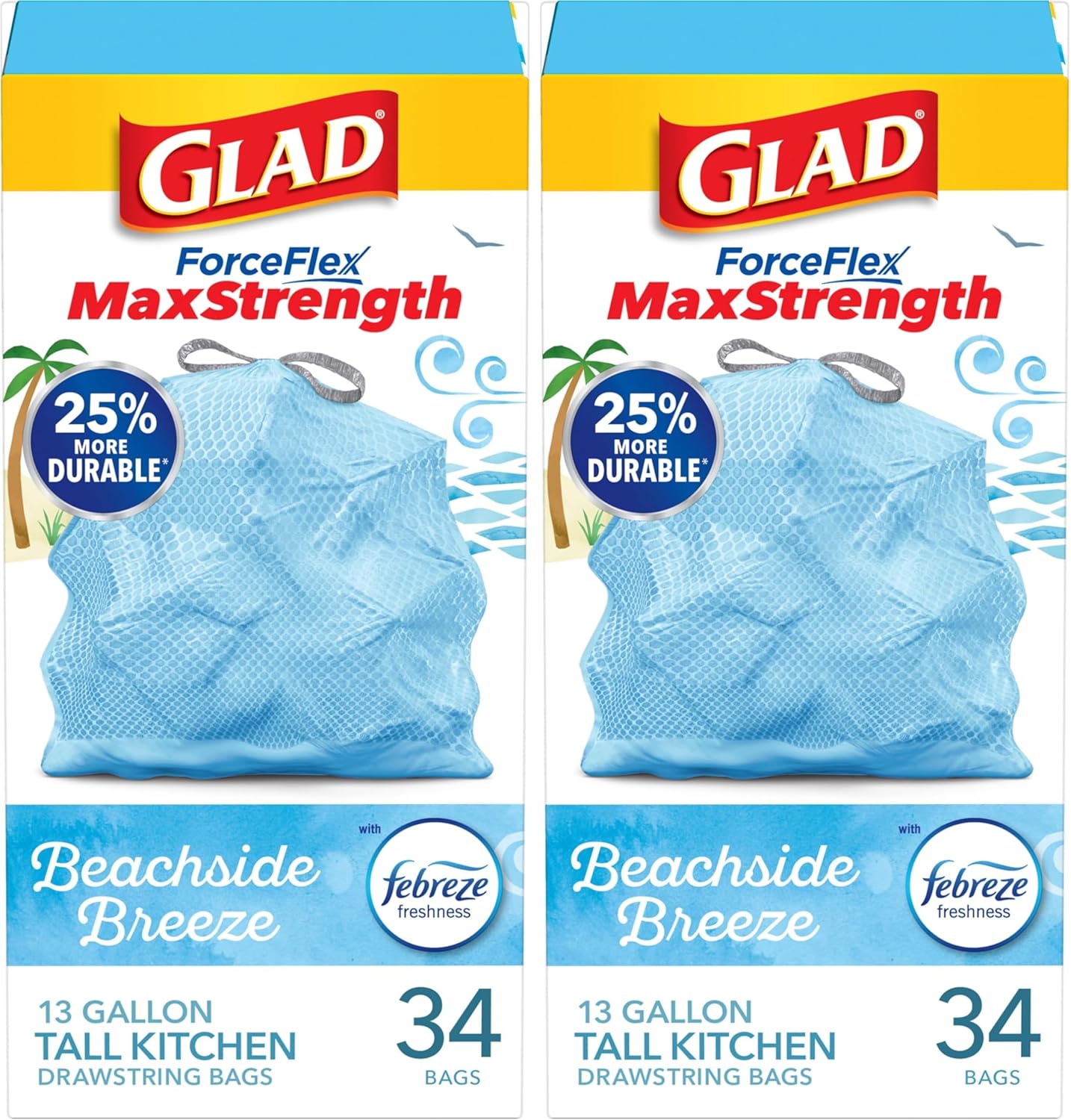 Glad Tall Kitchen Trash Bags 13 Gallon, MaxStrength Cherry Blossom Garbage Bags, Drawstring, 90 Count