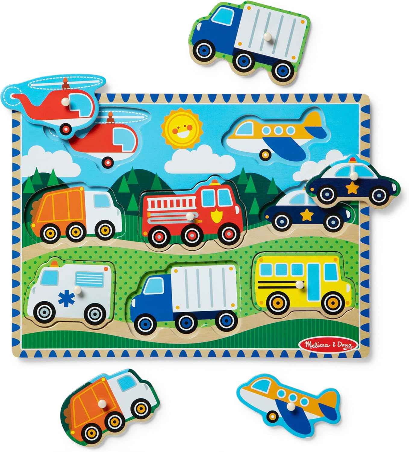 Melissa & Doug Vehicles Wooden Peg Puzzle (8 pcs)