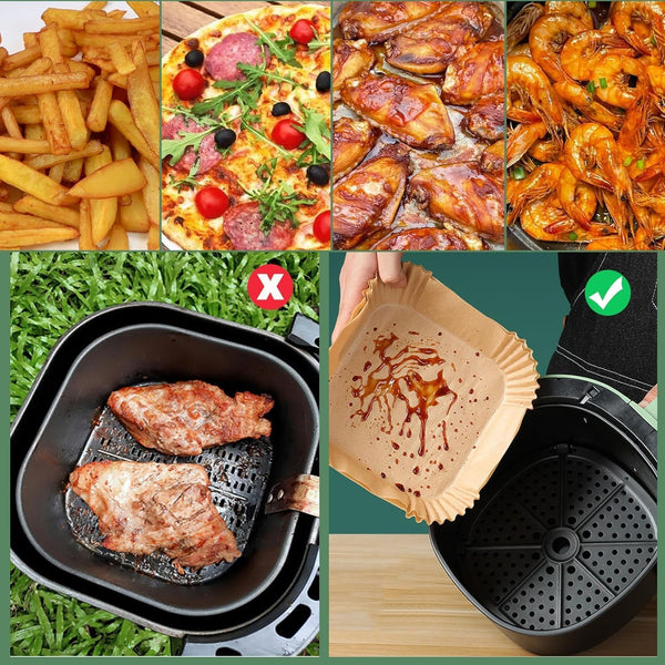Air Fryer Liners Disposable, LYHOLKEER 200PCS 8" Square Parchment Paper, Non-Stick & Oil-Proof, Unbleached, Fits Ninja AF141 5 QT AF181 6.5QT, Cosori, Chefman, Instant Pot 6 QT, Other 5-8QT Air Fryers