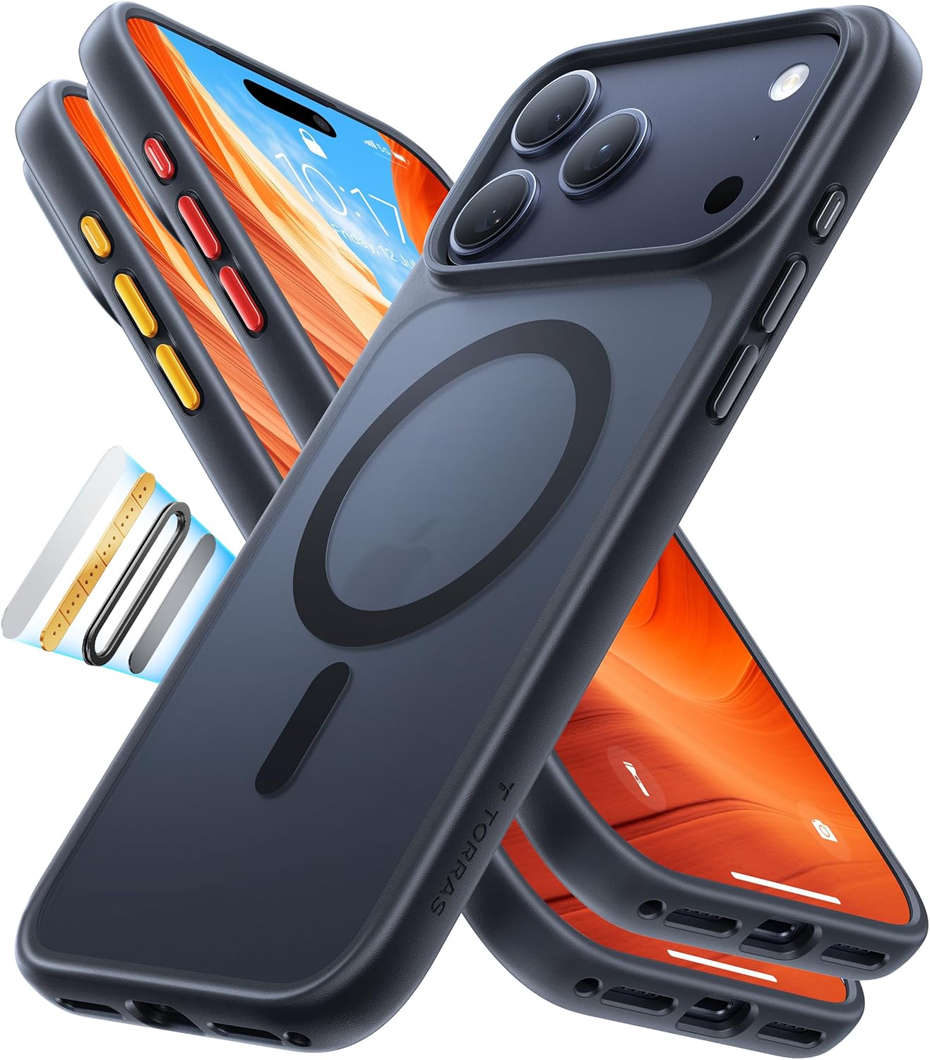 TORRAS Stronger Magnetic & Shockproof for iPhone 17 Pro Max Case, Fit for MagSafe, Military Grade Drop Protection, Camera Control, DIY Button, Slim for iPhone 17 Pro Max Case Translucent Deep Blue - Rayz Mart