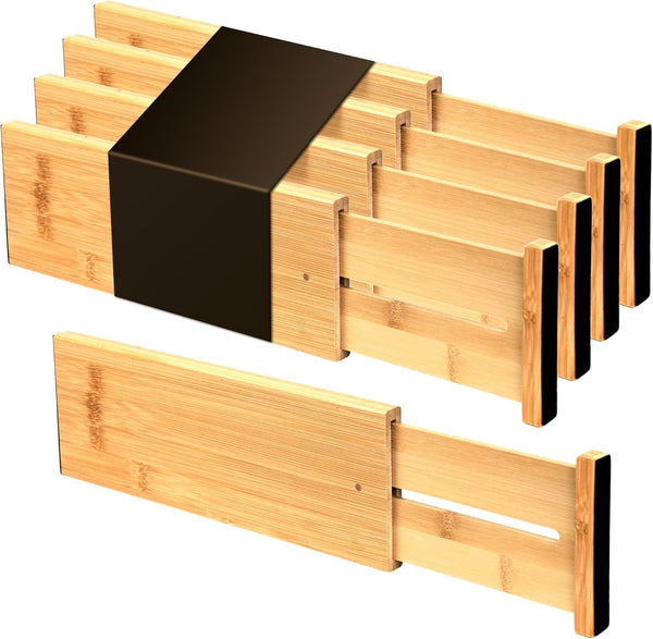 Adjustable bamboo drawer dividers for kitchen, bathroom, and bedroom
