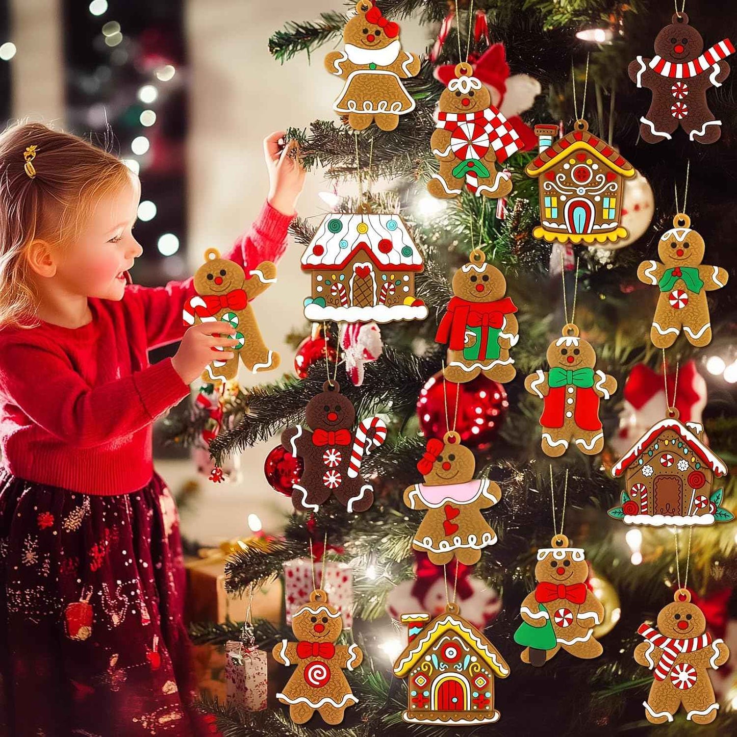 16Pcs Gingerbread Man Ornaments for Christmas Tree Gingerbread Christmas Decorations with Gingerbreads House Ornament for Christmas Tree Hanging Party Decor