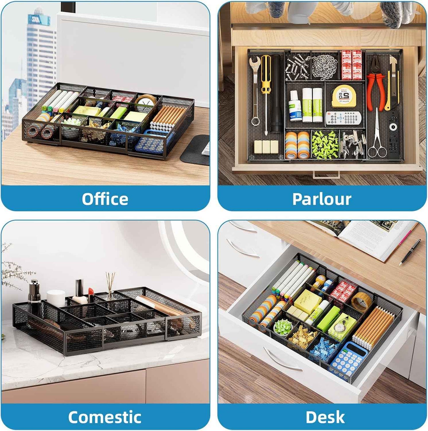 marbrasse expandable desk drawer organizer with 10 adjustable compartments black