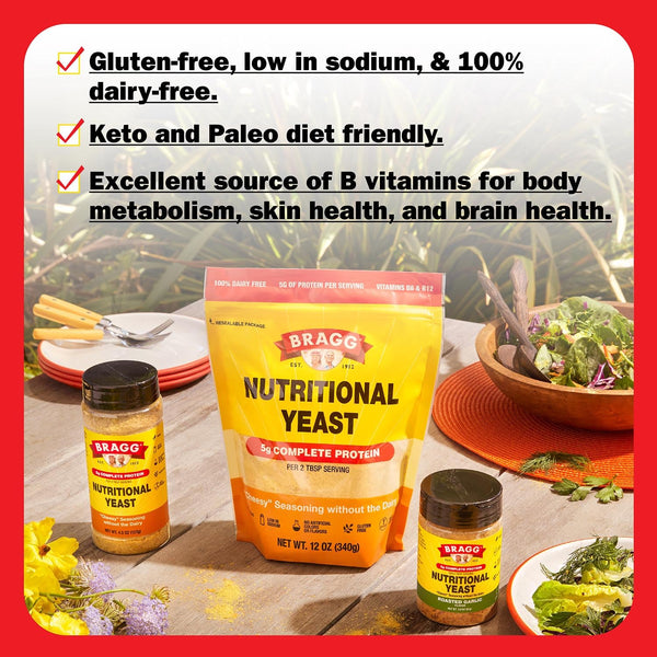 Bragg Premium Nutritional Yeast Seasoning - Vegan, Gluten-Free Parmesan Substitute