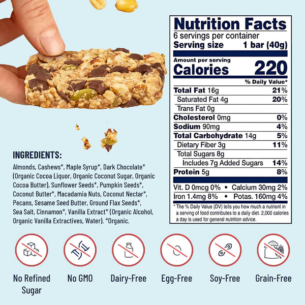 Soft Chewy Nut Bars Made with Organic Maple Syrup - 6 Count