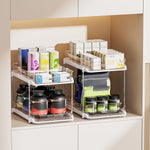 Delamu 2-Tier Bathroom Under Sink Organizer, Stackable Kitchen Pantry Storage, White, 2 Pack