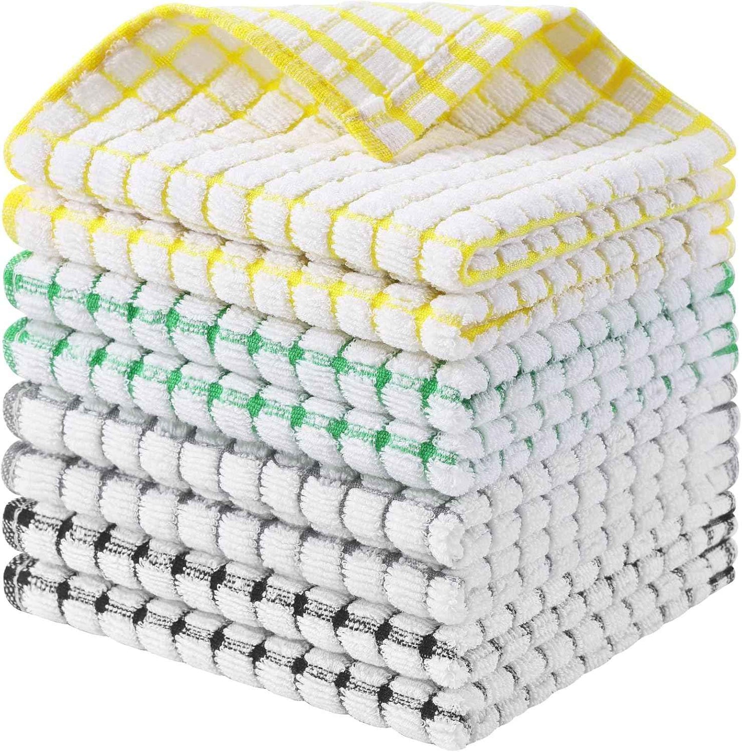 Kitinjoy Cotton 8 Pack Terry Kitchen Dish Cloths, 12 x 12 Inches Super Soft and Absorbent Dish Rags, Quick Drying Dish Towels for Washing Dishes, Mixed Color