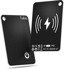 Air Smart Tag (Black) 2 Pack, Smart Tracker Card Compatible with Apple Find My (iOS only), Bluetooth Tracker with Wireless Charging, IP68 Waterproof Finder, Item Finder with Key Ring/Nylon Lanyard.