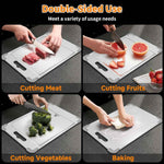 3Pcs 100% Pure Titanium Cutting Board with Grooves, Update Double Side Titanium Chopping Board, Silicone Anti-slip Stainless Cutting Boards Set for Kitchen