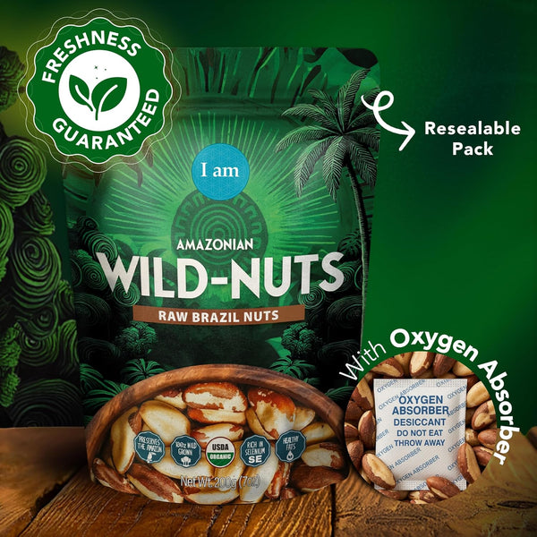100% Wild-Grown Organic Brazil Nuts with High Selenium Content 7oz Pouch Non-GMO Snack