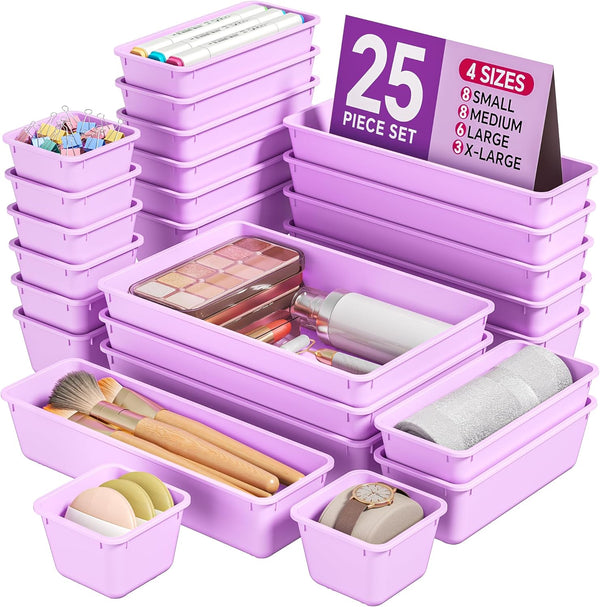 25 PCS Plastic Drawer Organizers Set for Makeup and Desk Drawers