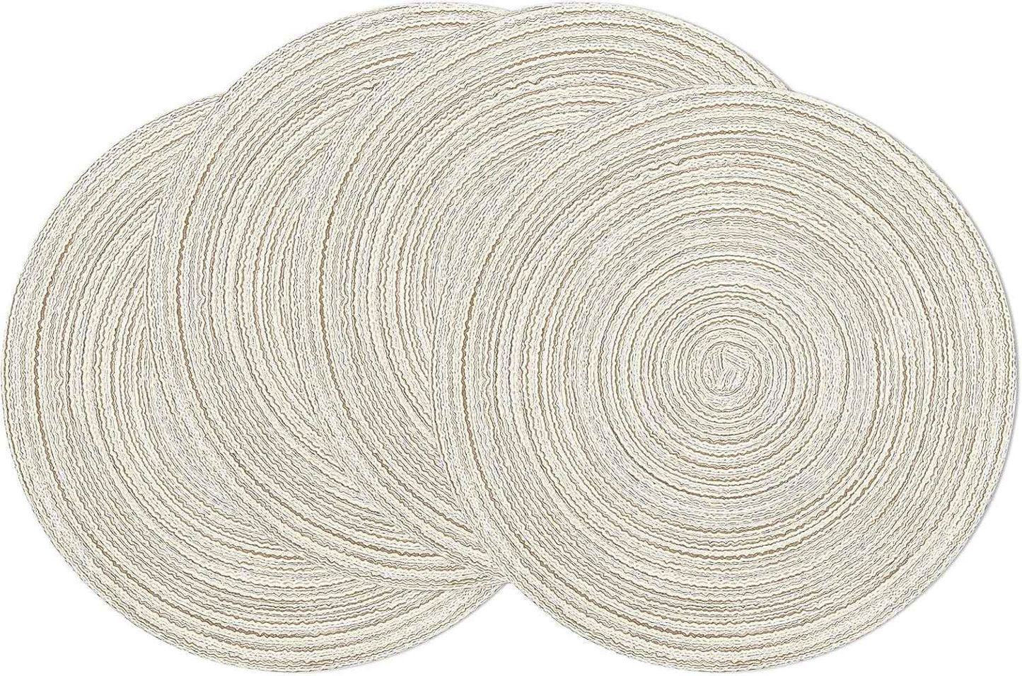 SHACOS 15 inch Round Braided Placemats Set of 6 Non Slip Heat Resistant Cotton Polyester Table Mats Washable Place Mats for Kitchen Dining Party Table Decor (Beige, 6)