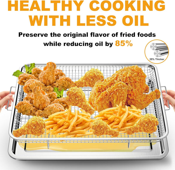 Air Fryer Basket Oven - 2 Set Large Air Fryer Basket and Tray Stainless Steel Oven Air Fryer Rack Pan Accessories for Baking 15.4"x11.2"