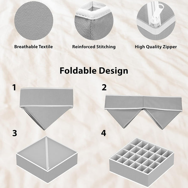 Closet Organizer Drawer Divider Assorted 7 Pieces Gray Non-Woven Fabric