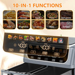 DUMOS 10-in-1 Air Fryer 9.5 QT, Large Airfryer with with 2 Independent Frying Baskets, Sync Finish & Match Cook, Shake Reminder, Wide Temperature 80-450°F, Roast Bake Defrost Dehydrate, Grey