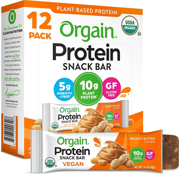 Orgain Organic Vegan Protein Bars, Chocolate Brownie, 10g Plant Based Protein, 12 Count