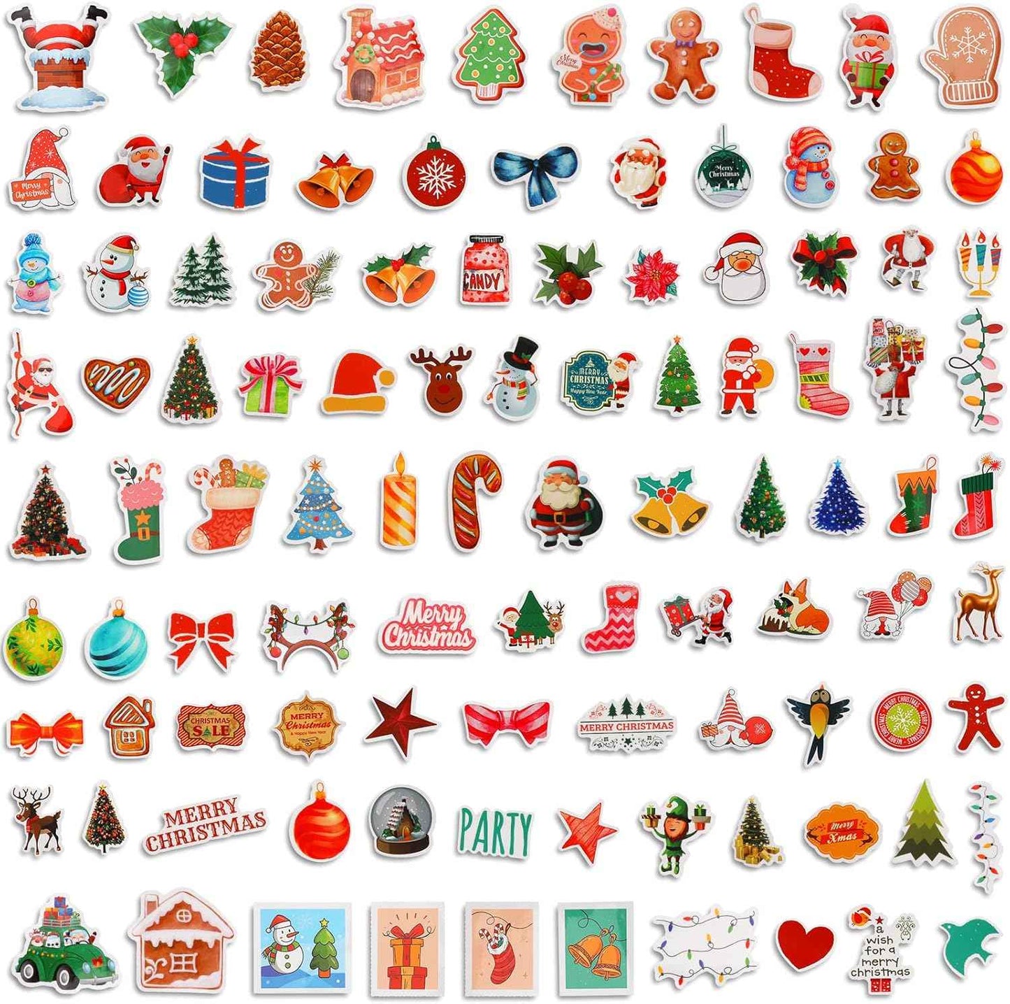 JULBEAR 200PCS Christmas Stickers, Non-Repeating Vinyl Holiday Party Stickers for Water Bottles, Cards, Scrapbooking Crafts Christmas Decorations Party Favors, Christmas Gifts for Kids Teens Adults