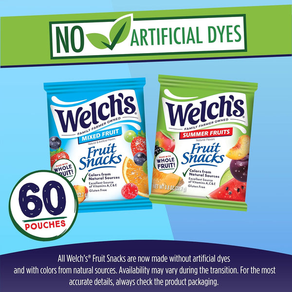 Welch's Fruit Snacks, Mixed Fruit & Summer Fruits Snack Box, Gluten Free, 60 Count