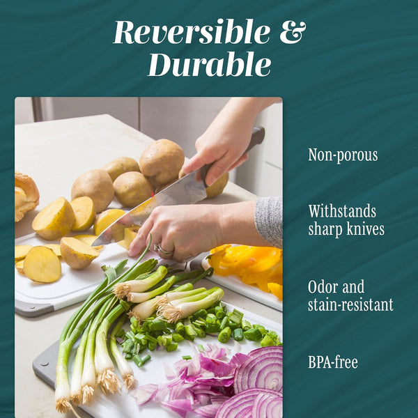 3-piece cutting board set with non-slip handles and gray color