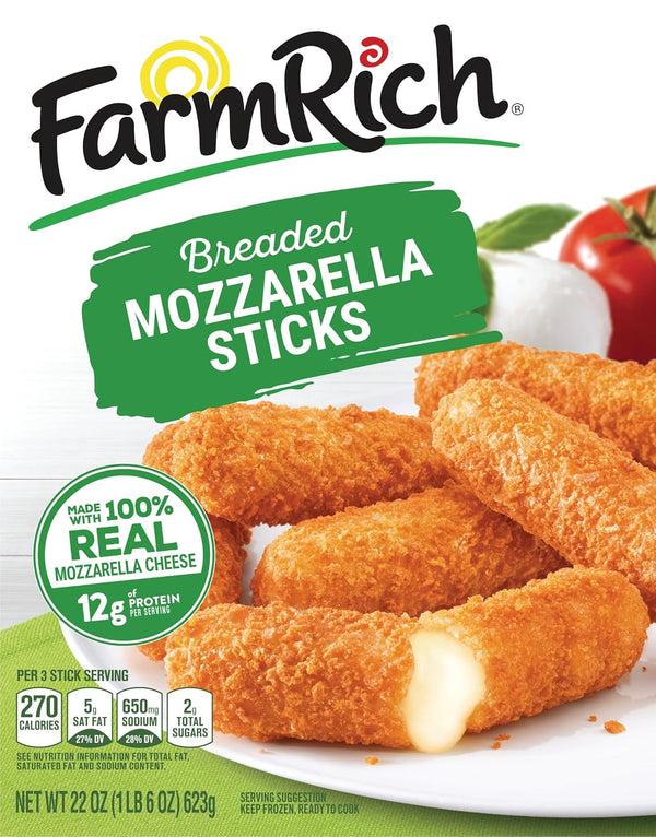 Farm Rich Breaded Mozzarella Cheese Sticks, 22 oz, Frozen Party Appetizer & Snack