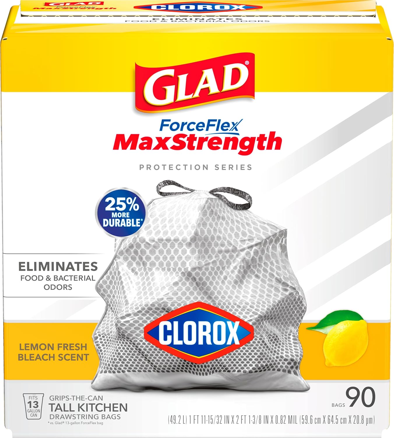 Glad Tall Kitchen Trash Bags 13 Gallon, MaxStrength Cherry Blossom Garbage Bags, Drawstring, 90 Count