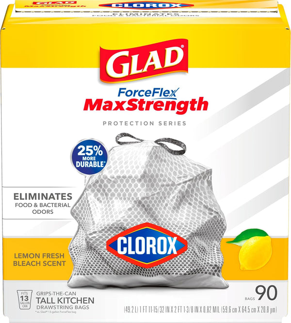 Glad Tall Kitchen Trash Bags 13 Gallon, MaxStrength Cherry Blossom Garbage Bags, Drawstring, 90 Count - Rayz Mart