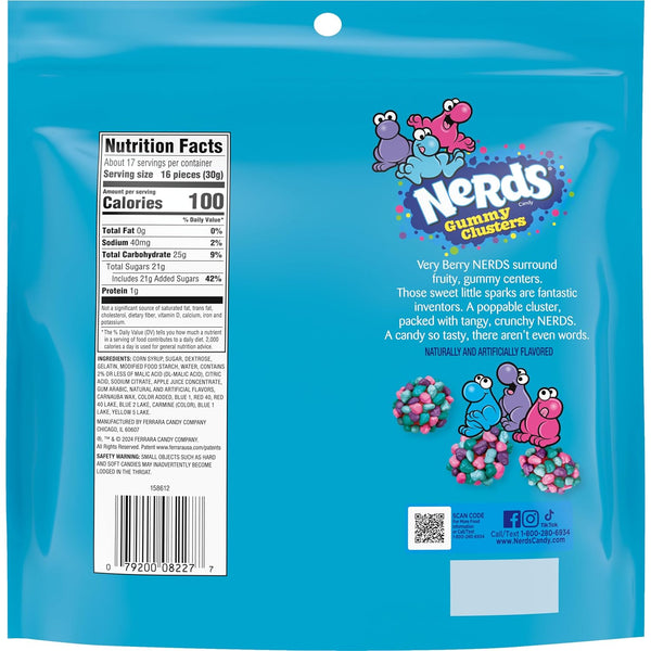 NERDS Gummy Clusters, Very Berry, Crunchy and Gummy, 18.5 oz Candy