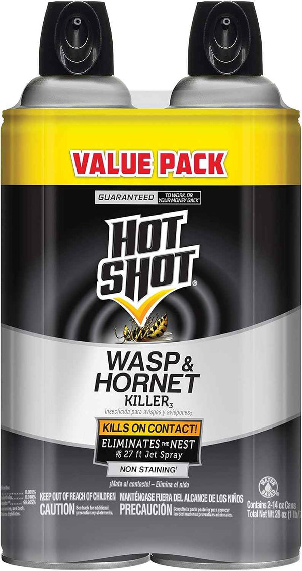 Hot Shot Wasp And Hornet Killer Aerosol, Up to 27-Foot Jet Spray, 14 Ounces, 2 Pack