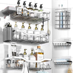 Shower Caddy Adhesive Shower Organizer 7-Pack, Rustproof Stainless Steel Bathroom Shelves, Large Capacity No-Drill Rack Storage Accessories with Soap Dish Toothbrush Holder &24 Hooks Home Decor
