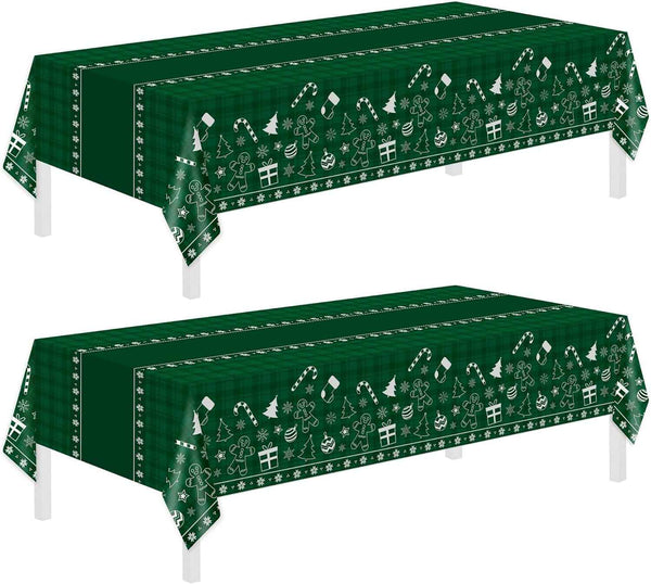 Childom 2 Pack Christmas Tablecloths,Christmas Party Decoration,54 x 108 Inch,Disposable Plastic Table Cloths Rectangular for Party Supplies,Xmas Tree Table Cover for Home,Dinner,Indoor,Outdoor,Picnic