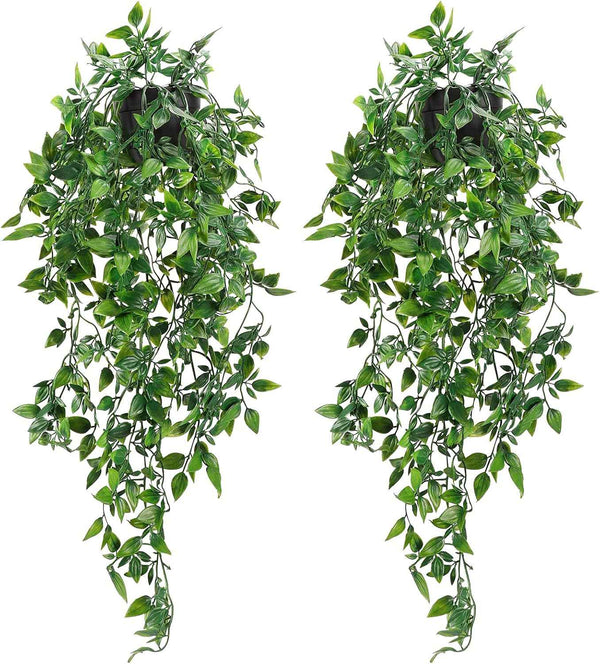 Whonline Fake Hanging Plants, Artificial Small Potted Plants for Indoor Outdoor Aesthetic Office Living Room Shelf Decor (1 Pack)